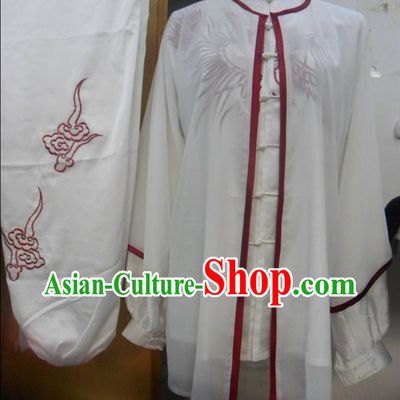White Chinese Phoenix Embroidery Tai Ji Martial Arts Clothes and Cape
