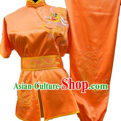 Orange Chinese Dragon Embroidery Long Fist Martial Arts Clothing