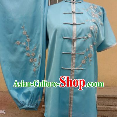 Traditional Chinese Plum Blossom Embroidery Short Sleeves Kung Fu Uniform