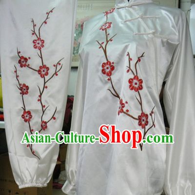 Traditional Chinese White Short Plum Blossom Martial Arts Uniform