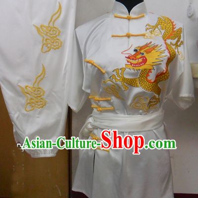 Traditional Chinese Short Sleeve Dragon Embroidery Competition and Performance Gong Fu Uniform