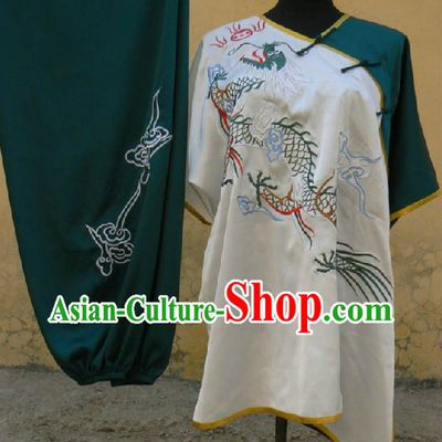 Short Sleeves Dragon Embroidery Martial Arts Tai Ji Clothing