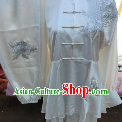 White Mandarin Phoenix Embroidery Martial Arts Tai Chi Uniforms