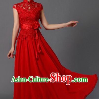 High Collar Chinese Classical Red Wedding Skirt and Hair Accessories for Brides