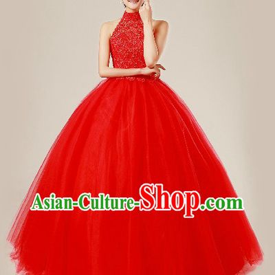 Traditional Chinese Classical Red Wedding Veil for Brides