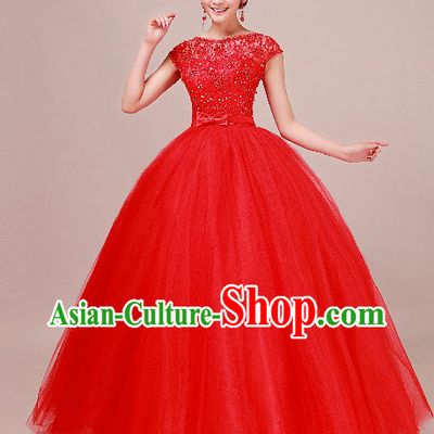 Traditional Chinese Classical Red Wedding Veil and Headpiece for Brides