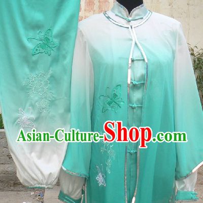 Traditional Chinese Color Transition Butterfly and Flower Embroidery Kung Fu Uniform Set