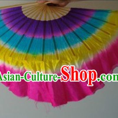Rainbow Color Chinese Silk Dance Fan