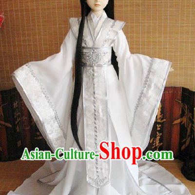 Ancient Chinese White Hanfu Clothing and Coronet for Men