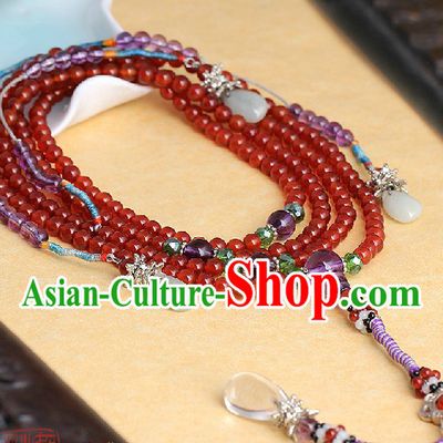 Qing Dynasty Style Imperial Agate Long Necklace Chao Zhu