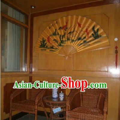 Large Gold Chinese Koi Hand Painted Wall fan