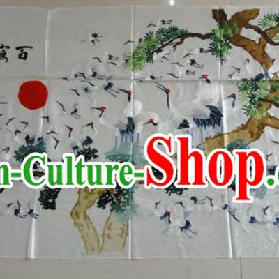 Traditional Chinese Hands Embroidered 100 Cranes Wall Hanging