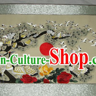 Traditional Chinese Computer Embroidered 100 Cranes Wall Hanging