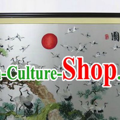 Traditional Chinese Hands Embroidered 100 Cranes Wall Hanging