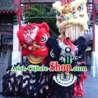 Traditional Chinese Red, Black and Golden Lion Dancing Costumes Three Sets