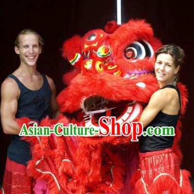 Red Standard Competition Wu Shi Lion Dance Costumes Complete Set