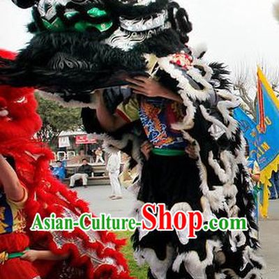 Black and White Standard Competition and Performance Lion Dance Clothing Complete Set