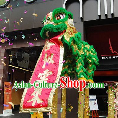 Green Top Chinese Competition and Celebration Lion Dance Costume Complete Set for Two Dancers