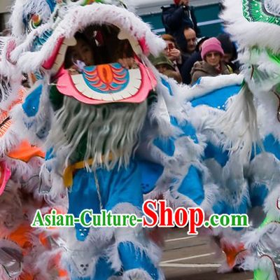 Grand Opening Ceremony White and Blue Lion Dance Costume Complete Set