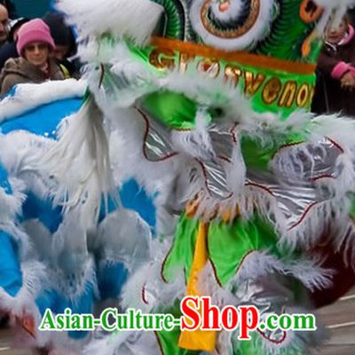 Grand Opening Ceremony White and Green Lion Dance Costume Complete Set