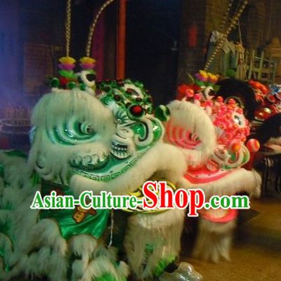 Old Style Long Feather Green and Pink Lion Dance Costumes Two Sets