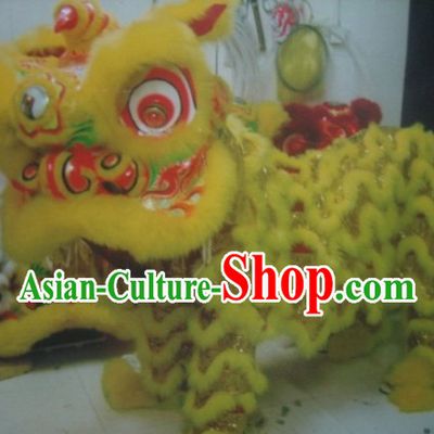 Yellow Traditional Chinese Lion Dance Performers Costume Complete Set