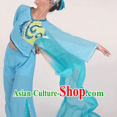 Blue Fan Dancing Costume, Headpiece and Fan Full Set