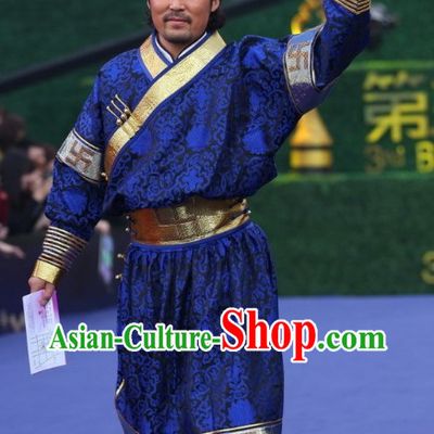 Mongolian Traditional Male Costume Clothing Full Set