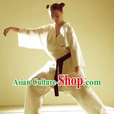 Pure White Martial Arts Gong Fu Practice Dresses for Women