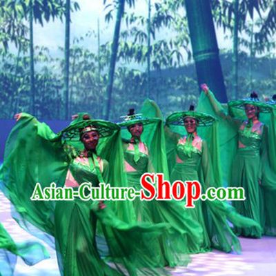 Green House of Flying Daggers Chinese Classical Dancing Costume and Bamboo Hat for Women
