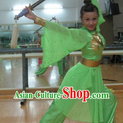 Green Martial Arts Stage Performance Guzhuang Style Costumes for Women