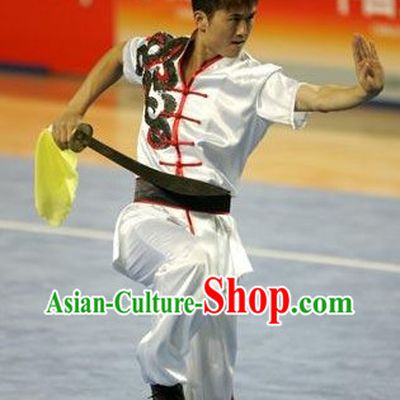 Supreme White Short Sleeves Silk Kung Fu Uniform for Men