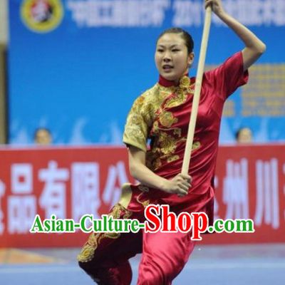 Dark Red Long Lance Champioinship Kung Fu Uniforms