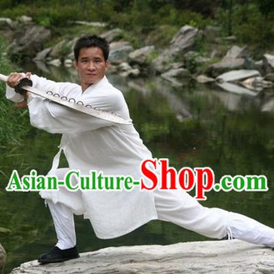Pure White Broadsword Cotton Dao Shi Robe and Pants for Men