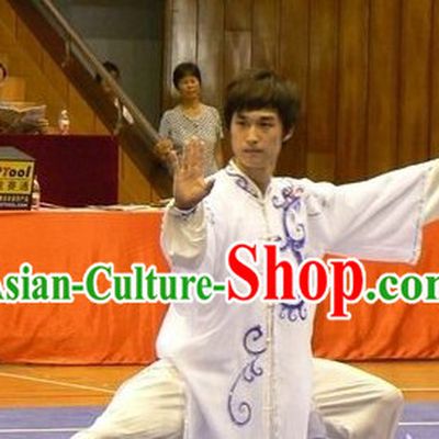 Pure White Taiji Clothing and Embroidered Veil Set for Men