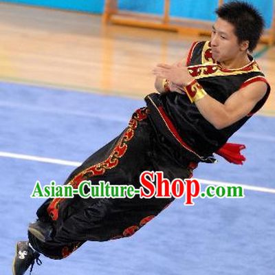 Black Silk Southern Fist Nanquan Competition Uniforms for Men