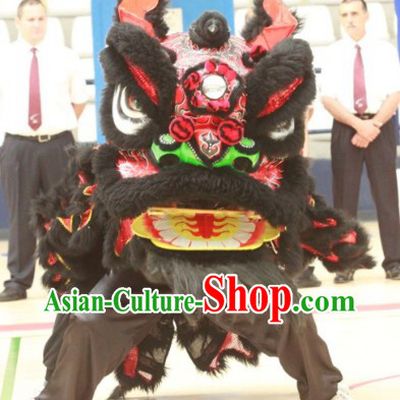 Gwan Gong Guan Yu Black Wool Lion Dance Costumes Complete Set