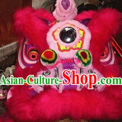 Supreme Red and Pink Long Wool Lion Dance Head and Tail Complete Set