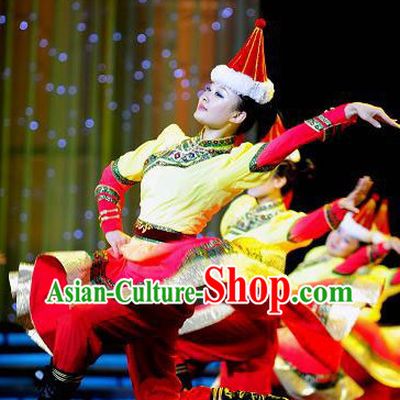Mongolian Dancing Costumes and Hat for Girls