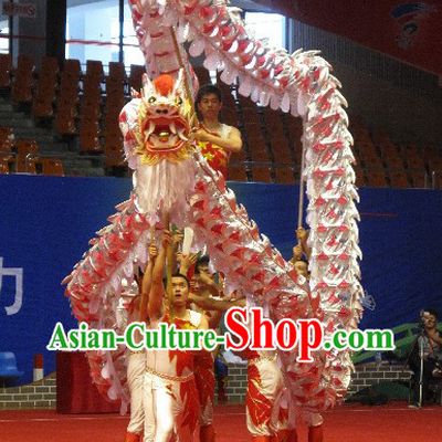 Shinning Silver and Orange Lightweight Net Competition Dragon Dance Costumes for Ten Students