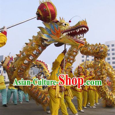Shinning Golden Lightweight Net Dragon Dancing Costumes for Ten Adults