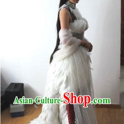 Yang Mi White Feather Ancient Chinese Alluring Woman Costume Set