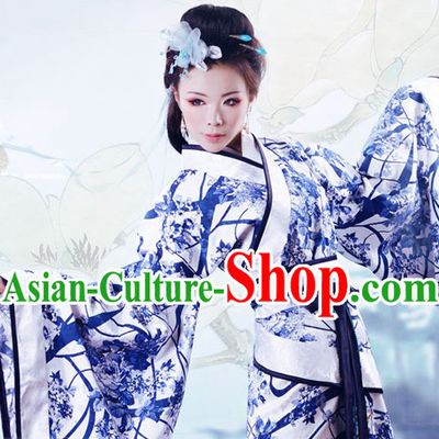 Hand Painted Ceramics Style Gu Zhuang Robe and Head Pieces Complete Set for Beauty