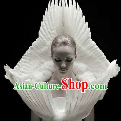 White Angel Feather Style Stage Performance Costume for Dancer