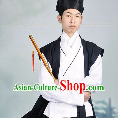 Ancient Chinese Cotton and Flax Wuxia Knight Costumes and Hat for Men