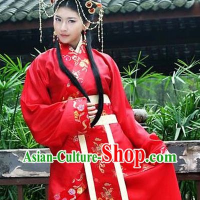 Ancient Chinese Red Wedding Clothing and Head Pieces for Brides