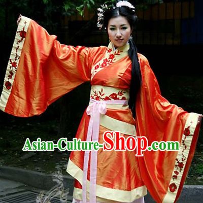 Orange Ancient Chinese Traditional Robe and Belt for Ladies