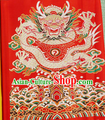 Red Traditional Chinese Tibetan Dragon Dresses, Decoration or Curtains Fabric