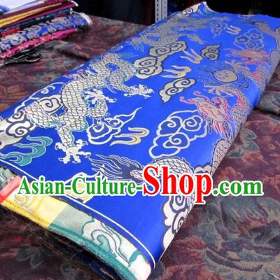 Blue Traditional Chinese Tibetan Dragon Pattern Robe Clothing Curtains Sofa Fabric