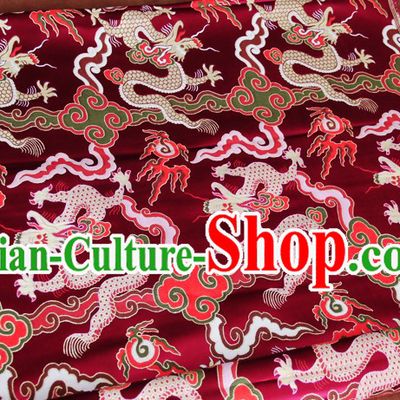 Dark Red Traditional Chinese Dragon Pattern Tibetan Clothes Fabric